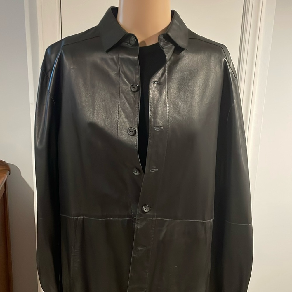 Beautiful leather coat / shirt lamb skin all black mint condition